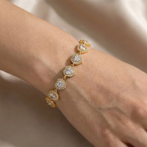 กำไลข้อมือสแตนเลส กำไลข้อมือประดับจี้ เครื่องประดับทอง 18k รูปหัวใจ 3 มิติ ประดับเพชรซิคอน กำไลข้อมือแฟชั่นสำหรับผู้หญิงแบบเทนนิส - Product Image 3