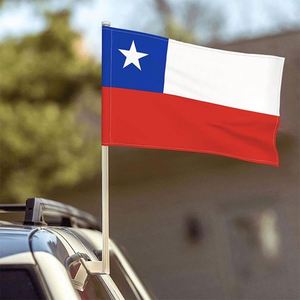 Bandera de Poliéster de Chile para Ventana de Auto, 12''x18'', para Decoraciones, Suministros para Desfiles, con Asta Flexible - Product Image 2