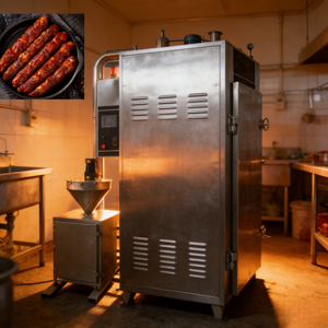 Machine de séchage et de fumage commerciale en acier inoxydable pour saucisses, poisson et viande - Product Image 1