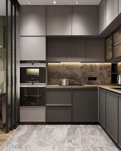 Nouvelle conception de cuisine moderne de luxe, armoires de cuisine personnalisées, design cannelé, finition laquée, armoires suspendues, accessoires de cuisine modulaires - Product Image 1