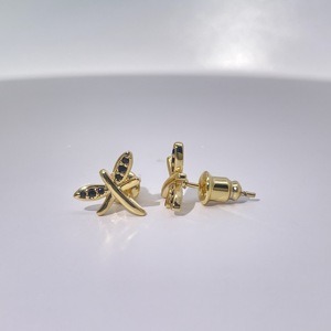 Tianyu Gems Classic and Stylish Black Round Dragonfly-Shaped Brass-Plated Gold <b>Stud</b> <b>Earrings</b> with Zircon for Women - Product Image 2