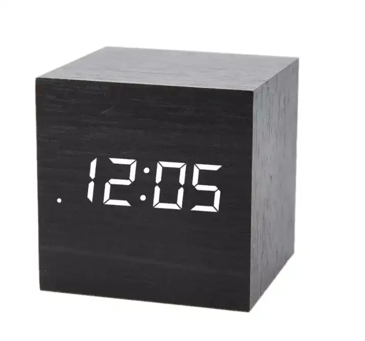 mini digitale holz led wecker holz retro glow uhr desktop tisch dekor  sprach steuerung snooze funktion schreibtisch kalender