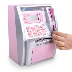 Pembe ATM tasarruf para dijital kumbara ATM para paraları makinesi kutusu çocuklar kızlar için doğum günü hediyesi