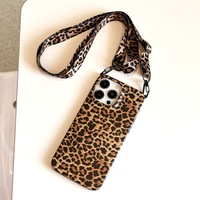 Coques de Téléphone Souples IMD Rétro Marron Léopard à Imprimé Animal avec Dragonne et Support Anneau pour iPhone 15 16 Pro 17 Air 17PM