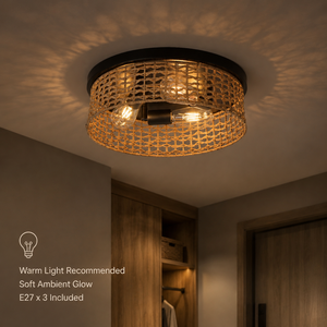 Rattan Flush Mount Ceiling <b>Light</b> Iron Base Warm White Indoor <b>Decorative</b> <b>Light</b> For Home Living Room Bedroom Hallway - Product Image 3