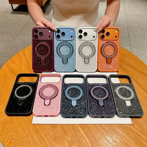 Fashion Sweet Cool BlingBling Rhinestone Decoration Glitter With <b>Holder</b> Magnetic Phone Cover Case for <b>iPhone</b> 18 17 Pro Max 16 15 - Product Image 2