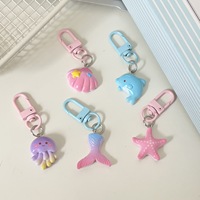 Ensemble de porte-clés en résine sur le thème des animaux marins mignons, breloques pour sacs Kawaii : Dauphin, Méduse, Coquillage, Étoile de mer, Queue de sirène pour filles