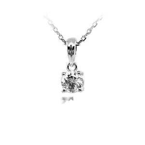 single one 4mm Cubic Zirconia Birthstone Month Solitaire silver pendant with stones