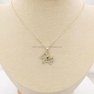 Romantic Necklace Chain 9k Real Gold Zircon Stone Pendent Necklace 9k Pure Gold Horse Wings Necklace Women Jewelry Wholesale - Product Image 4