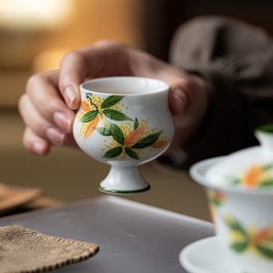 Hand Painted Tall Ceramic <b>Teacup</b> Leaf Pattern Porcelain Kung Fu Tasting Cup For Afternoon Tea Home Use - Product Image 1