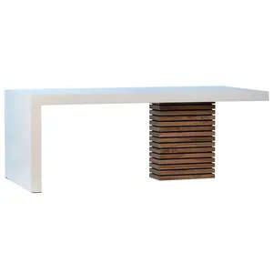 Mobili per interni fatti a mano tavolo da pranzo rettangolare leggero in legno massello con strato di cemento bianco contemporaneo