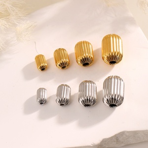 Ribbed Oval Spacer <b>Beads</b> | 18K PVD Gold Plated Stainless Steel Pumpkin Barrel DIY <b>Bracelet</b> Necklace Jewelry <b>Making</b> Aceworks - Product Image 2