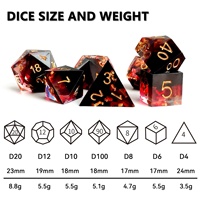 Lot de dés polyédriques carrés en résine rouge et noire de qualité supérieure, à bords vifs, 1 pièce avec lettrage doré pour D&D