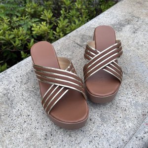 Báo in Peep Toe Flip-flops Dép đi trong nhà của phụ nữ, da cừu lót, cung trang trí, mùa đông thoải mái, Trung Quốc thực hiện - Product Image 3