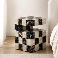 Table d'appoint personnalisée en marbre et travertin avec design en pierres mélangées