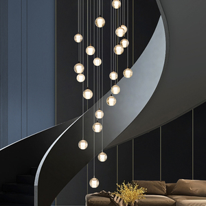 Lustre d'escalier incomparable en acier inoxydable avec boules de cristal, effet pluie de météores en cascade, 3 couleurs changeantes, luxe sur mesure - Product Image 3