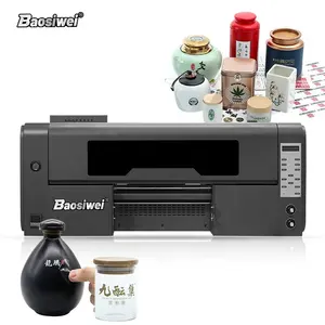 Baosiwei High speed cylindrical UV printer with powder shaking dryer UV DTF Printer 30cmXp600 Pet film crystal label T-shirt