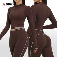 Veste de yoga en spandex/nylon brossé contrasté 3562, zippée, coupe-vent, ajustée, color-block, pour sports de plein air