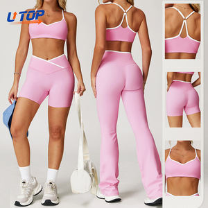 Conjunto Deportivo de 2 Piezas para Yoga y Gimnasio, Shorts Cortos de Cintura Alta, Levanta Glúteos, Sexy, Sólidos, Transpirables y de Secado Rápido - Product Image 1