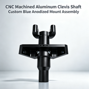 Eje de transmisión de aluminio mecanizado por CNC, personalizado ODM OEM, con montaje de horquilla anodizado negro mate, tipo orejeta doble en forma de U - Product Image 1