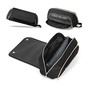Organisateur d'outils capillaires classique de luxe en néoprène avec fermeture éclair, plusieurs poches, sac de voyage résistant à l'eau et tapis résistant à la chaleur - Product Image 1