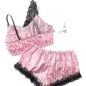 Ensemble deux pièces de loungewear noir simulé, style européen et américain, nouveau, tendance et confortable, avec bordure en dentelle, vente en gros - Product Image 5