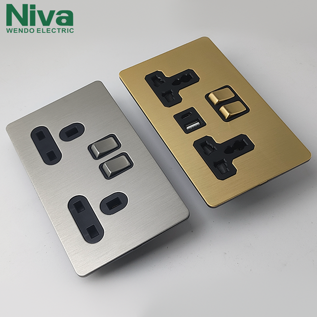 Niva NV2 Series Double 3 Pin MF Switched Socket Electrical UK Standard Switches and Sockets