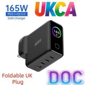 <span class=keywords><strong>Chargeur</strong></span> pliable 165W 140W GaN 100W <span class=keywords><strong>65W</strong></span> GaN PD pour mobile et ordinateur portable USB-C <span class=keywords><strong>rapide</strong></span> avec affichage, prise UK, chargeurs rapides USB-C - Product Image 1