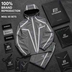 Conjunto Deportivo Impermeable para <span class=keywords><strong>Hombre</strong></span>, Chaqueta y Pantalones Cortavientos Reflectantes de Poliéster y Nailon para Actividades al Aire Libre - Product Image 3