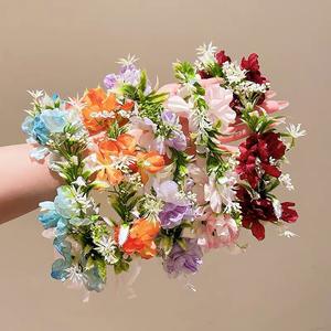 أكسسوارات شعر مزينة يدويًا وردية زهرية عصابة رأس على شكل غابة للفتيات والبالغين زهرة صناعية صورة دعامة - Product Image 3