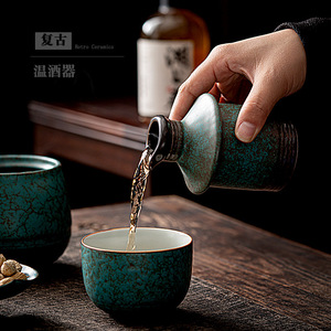 Juego de calentador de vino de cerámica con esmalte azul, 3 piezas, olla y taza para vino blanco y amarillo - Product Image 2
