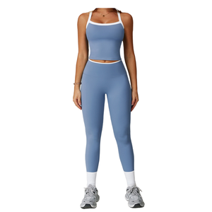 Conjunto de Yoga para Mujer, Diseño Ajustado en la Espalda, Elástico, de Spandex, con Tiras Cruzadas, Ligero, de 2 Piezas, para Ejercicio, Fitness y Running - Product Image 4