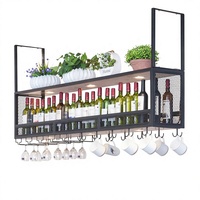 Support mural moderne en fer forgé pour bouteilles et verres à vin avec panneau décoratif