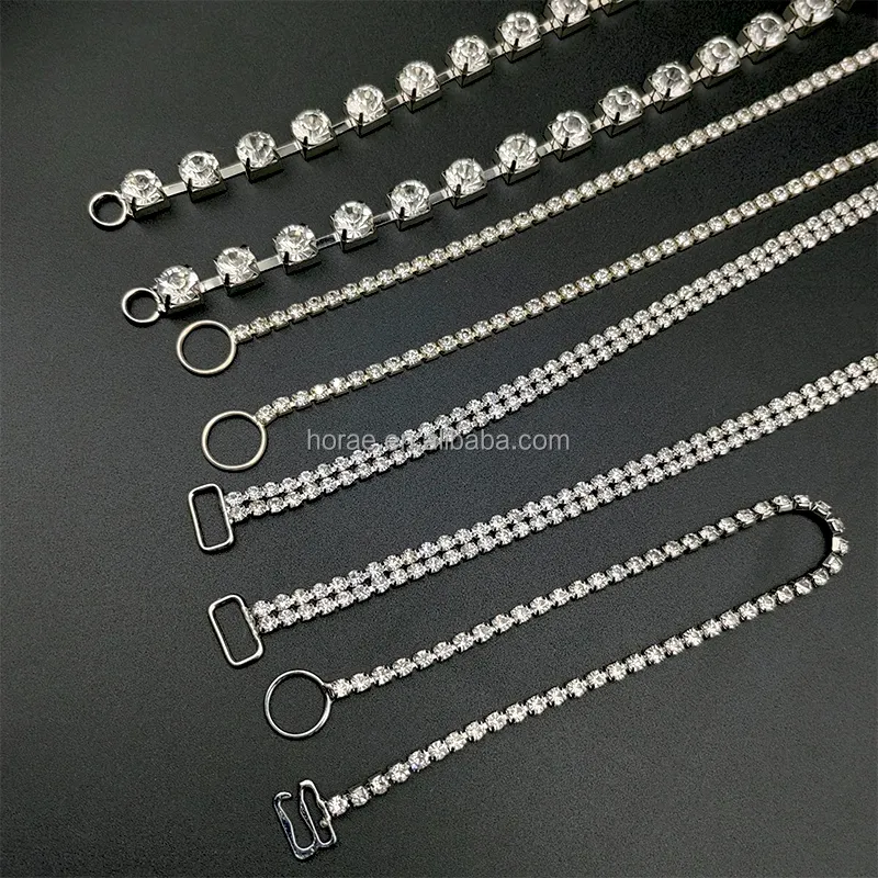 F163 fabricante personalizado diamantes de imitación Bikini conector ropa accesorio chapado plata hebilla cadena con cristal