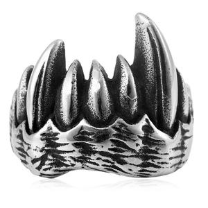 yunnique Men's <b>Titanium</b> Steel Animal Fang <b>Ring</b> Steel Color Punk Style Fashion Jewelry Gift - Product Image 3