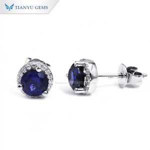 Tianyu Gems 14K oro azul zafiro pendientes personalizados joyería de gama alta oro blanco Real zafiro tornillo trasero pendientes Stud - Product Image 3