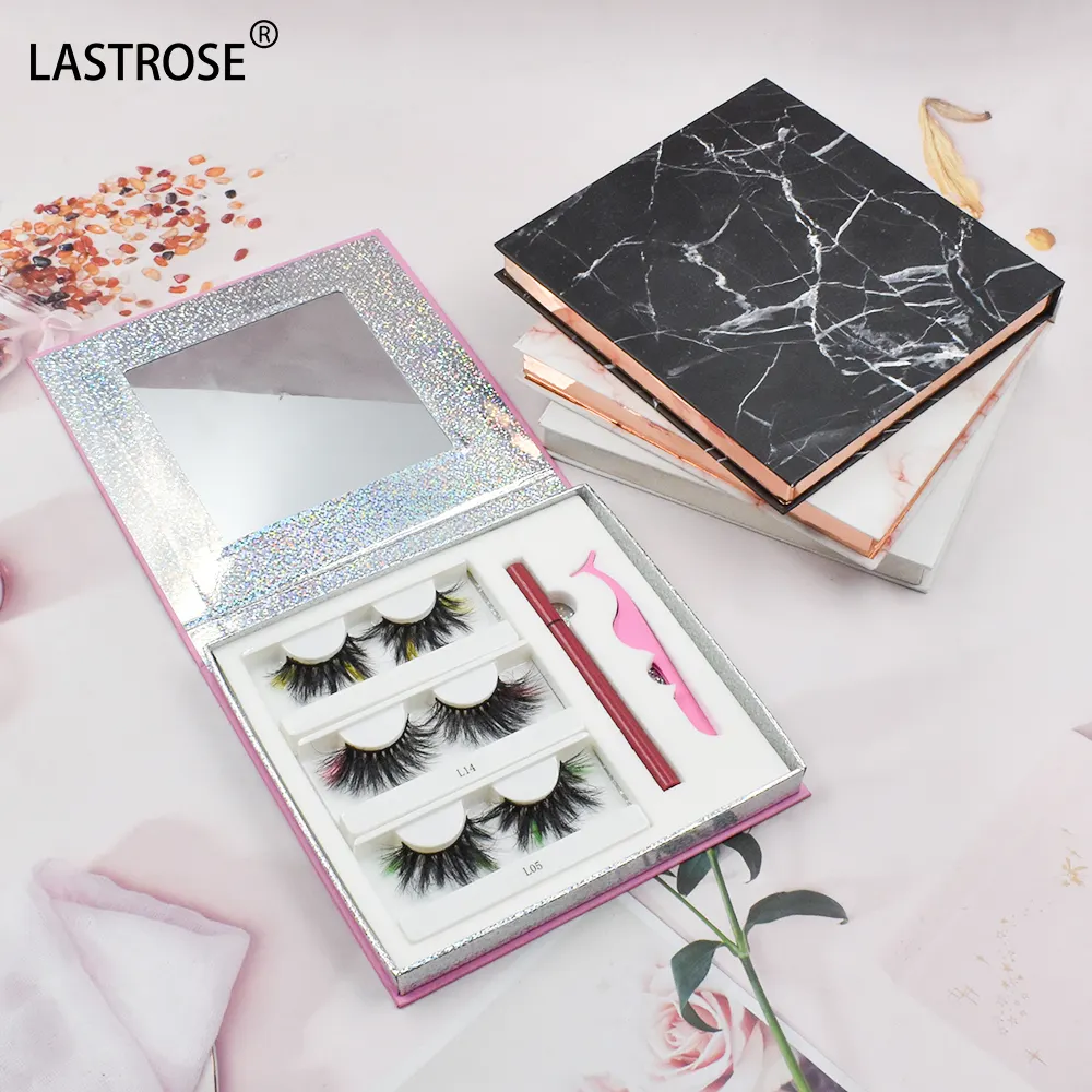 Wholesale Luxury Custom Lashbox Packaging Customize Lash Book 3D 5D colorful Mink Eyelashes