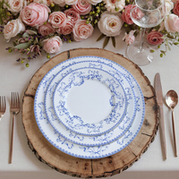Ensemble d'assiettes à dîner en céramique imprimées nœud papillon bleu européen, assiettes florales bleues vintage, décoration de table, assiette de présentation pour mariage
