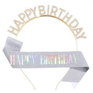 DAMAI Happy <b>Birthday</b> <b>Crown</b> Set Glitter Diamond Hair Hoop <b>Sash</b> Party Decor <b>Birthday</b> Celebration Accessory - Product Image 3