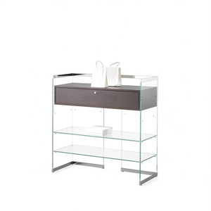 Mesa consola moderna de cristal con cajón y estantes, 103x40x100 cm, mueble de salón blanco brillante - Product Image 2