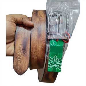 Ceinture unisexe élégante de créateur en cuir de vachette véritable gaufré, carrée, vintage, avec boucle ardillon, imperméable, de haute qualité, style américain - Product Image 4