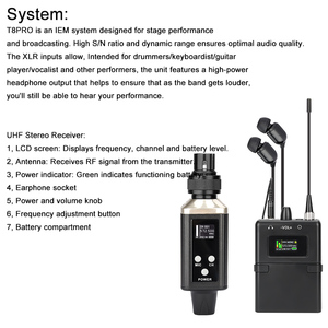 Système de monitoring intra-auriculaire <span class=keywords><strong>sans</strong></span> <span class=keywords><strong>fil</strong></span> UHF portable avec émetteur et récepteur XLR pour scène, église et studio - Product Image 4