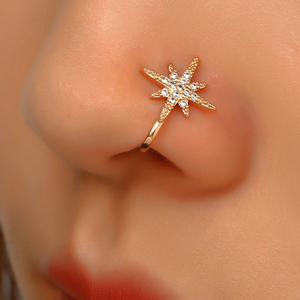 CANNER Octagonal Star-Studded Diamond Zircon <b>Nose</b> Ring <b>Nose</b> <b>Cuff</b> Piercing Jewelry S925 Silver Wholesale - Product Image 5