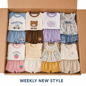 Children's Summer Mixed Size Two-Piece Outfits <b>Polyester</b> <b>T</b>-<b>Shirt</b> & Shorts Sets with Floral and Fruit Prints for Toddlers - Product Image 1