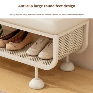 Sgabello Portascarpe in Metallo per Ingresso <span class=keywords><strong>con</strong></span> Vano Portaoggetti, Design Lussuoso per Corridoio e Entrata - Product Image 4