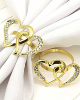Luckygoods QT260157 Anneaux de serviette en métal doré à double cœur avec strass, porte-serviettes pour mariage, banquet, décoration de table