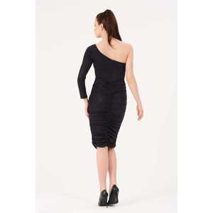 Elegante Vestido de Cóctel Asimétrico de un Solo Hombro en Tela Jersey Azul con Cintura Natural y Característica Transpirable - Product Image 3