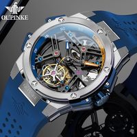 OUPINKE 8003 OEM Montre de luxe personnalisée étanche lumineuse en caoutchouc creux avec mouvement tourbillon automatique mécanique pour homme