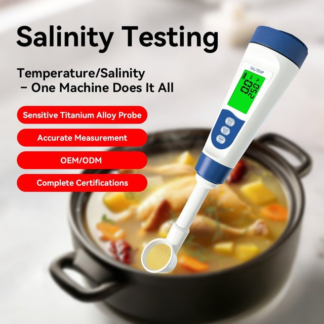 Portable Digital Salinity Tester 0.01%-10% Salt Meter with Temperature Function for Kitchen Cooking Aquarium