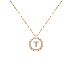 Collana con Ciondolo Lettera T in Strass, Catena da 2Cm, Tono Argento e Oro, Acciaio Ref45605 - Product Image 3